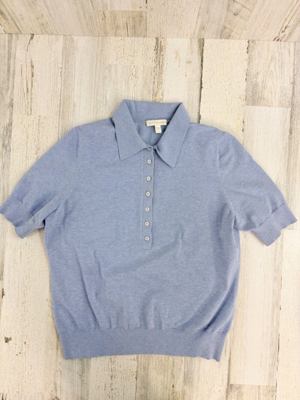 Ann Mashburn Tasha Polo Sweater Sz L Blue Cotton